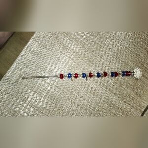 Hand Crafted Diamond Red and Blue Beaded With Star Charms Plant/garden Stake
